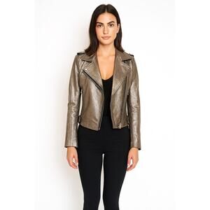 IRO Luigaspe Leather Metallic Moto Jacket